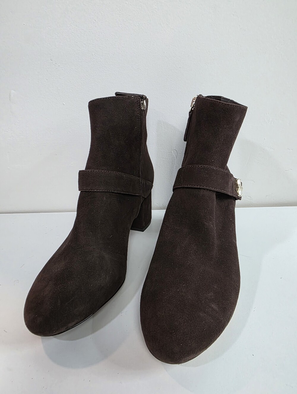 Kate Spade Flower Dark Brown Suede Ankle Boots with Block Heel, Size 9.5 - Picture 2 of 6